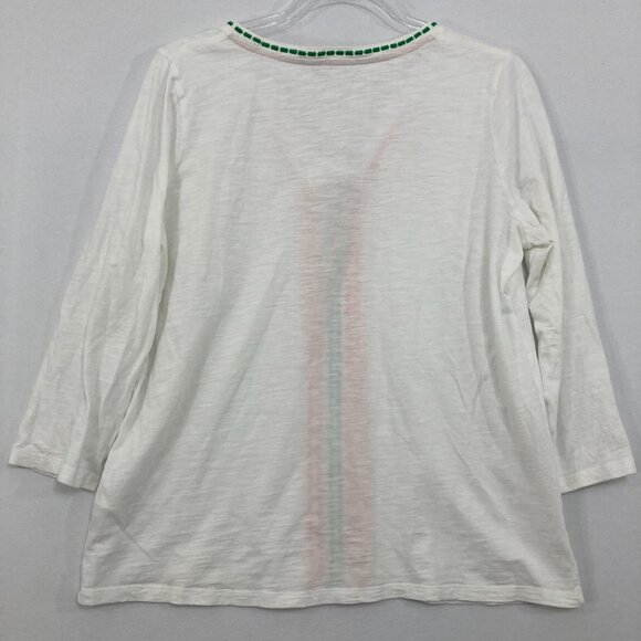 Boden size 10 White Slub Cotton Stretch Embroidered Boho Pullover Blouse - Picture 8 of 9
